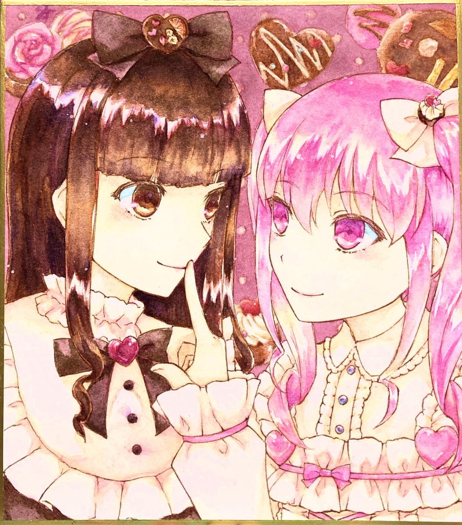ロリィタ百合　一次創作カラー色紙　ミルクチョコ×ホワイトチョコ