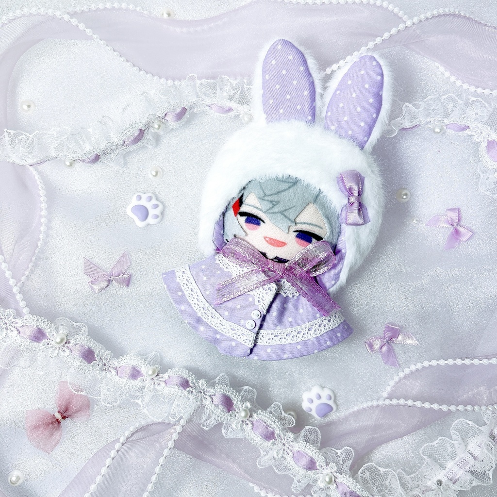 ケモ耳フードとケープの二点セット(ドット柄)10-12cm ぱぺ用