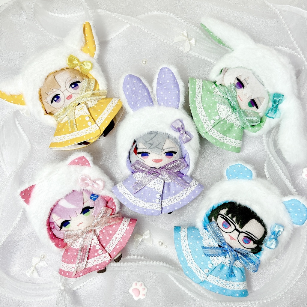 ケモ耳フードとケープの二点セット(ドット柄)10-12cm ぱぺ用