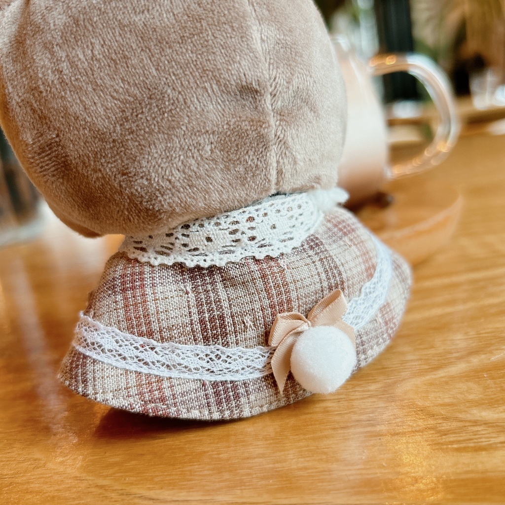 ケモ耳フードとケープの二点セット(虹色チェック柄)10-12cm ぱぺ用