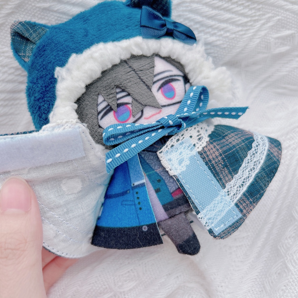 ケモ耳フードとケープの二点セット(虹色チェック柄)10-12cm ぱぺ用