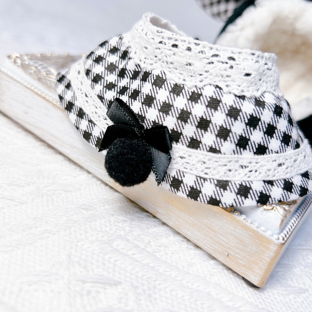 ケモ耳フードとケープの二点セット(モノクロチェック柄) 10-12cm ぱぺ用