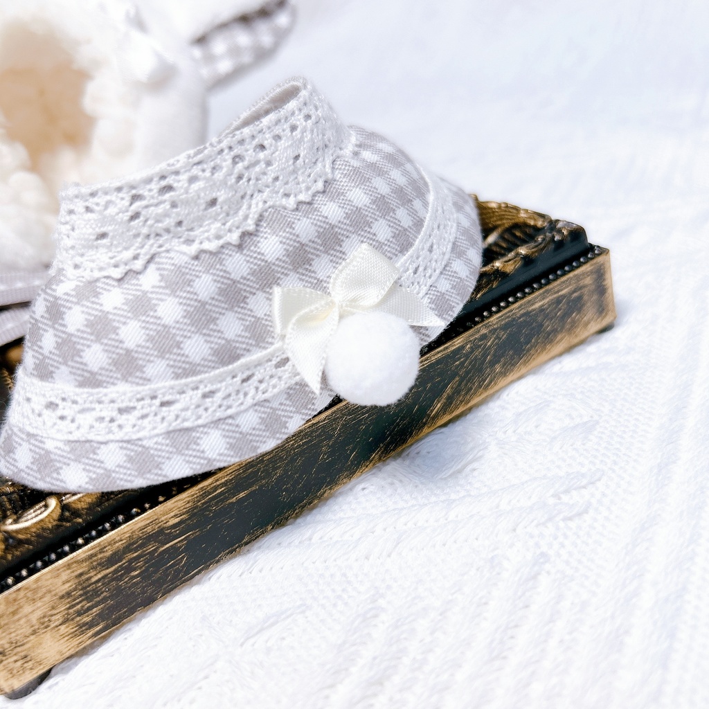 ケモ耳フードとケープの二点セット(モノクロチェック柄) 10-12cm ぱぺ用