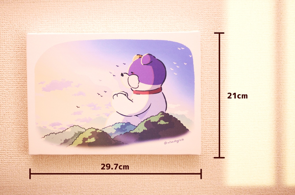 「今日のみけ犬さん - 朝日と珈琲 -」キャンバスボード