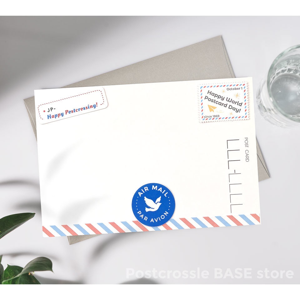 Happy World Postcard Day 切手型シール10枚 ワールドポストカードデイ エアメール