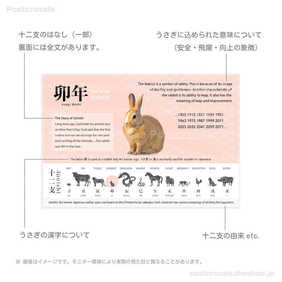 ポストカード 2023年 干支 うさぎ年 十二支ポストカード 年賀状