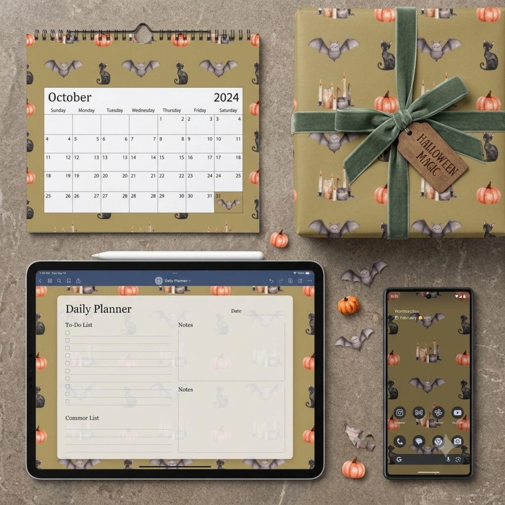 無料あり|ハロウィン デジタルペーパー 6枚セット|Halloween Digital Paper|背景素材・ デジタル手帳・壁紙・ラッピング|大人かわいい・くすみカラー