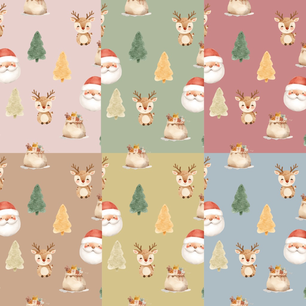 無料あり|クリスマス柄デジタルペーパー6枚セット|Christmas Digital Paper|背景素材・ デジタル手帳・壁紙・ラッピング|大人かわいい・くすみカラー