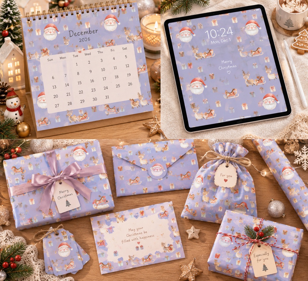 無料あり|クリスマス柄デジタルペーパー6枚セット|Christmas Digital Paper|背景素材・ デジタル手帳・壁紙・ラッピング|大人かわいい・くすみカラー