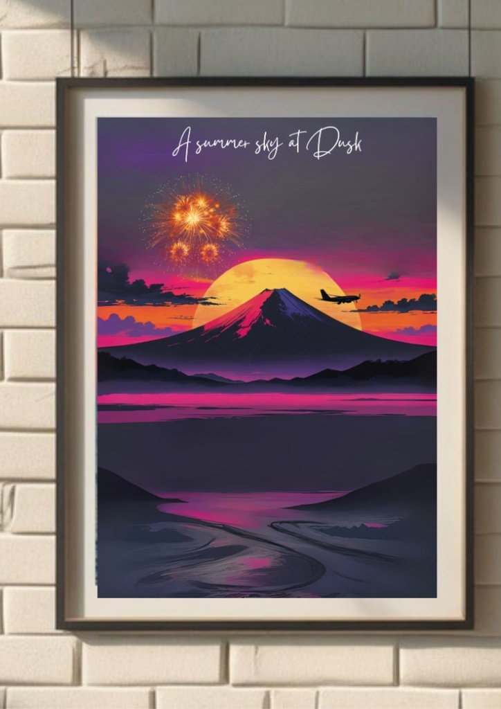 夕暮れの富士山×飛行機×デジタルポスター