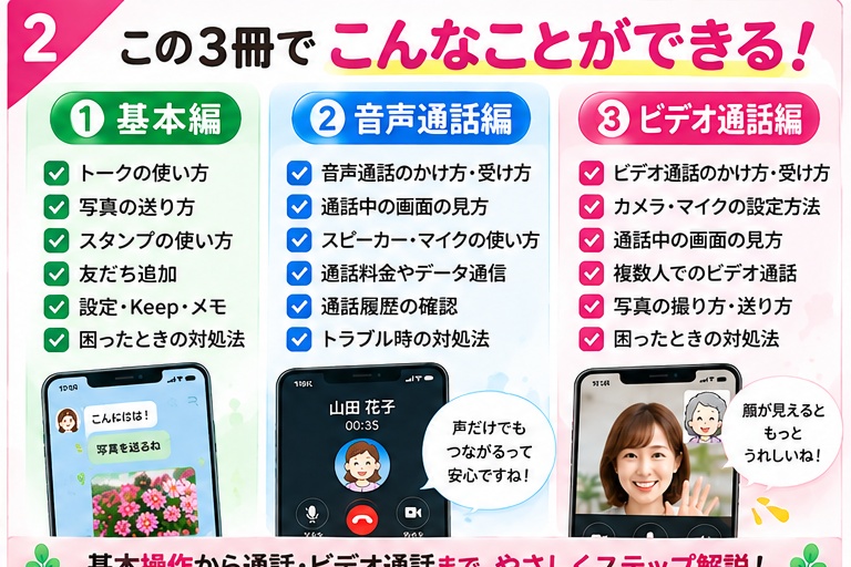 【3冊セット】誰でも分かるLINEの使い方|基本・音声通話・ビデオ通話をまとめてやさしく解説