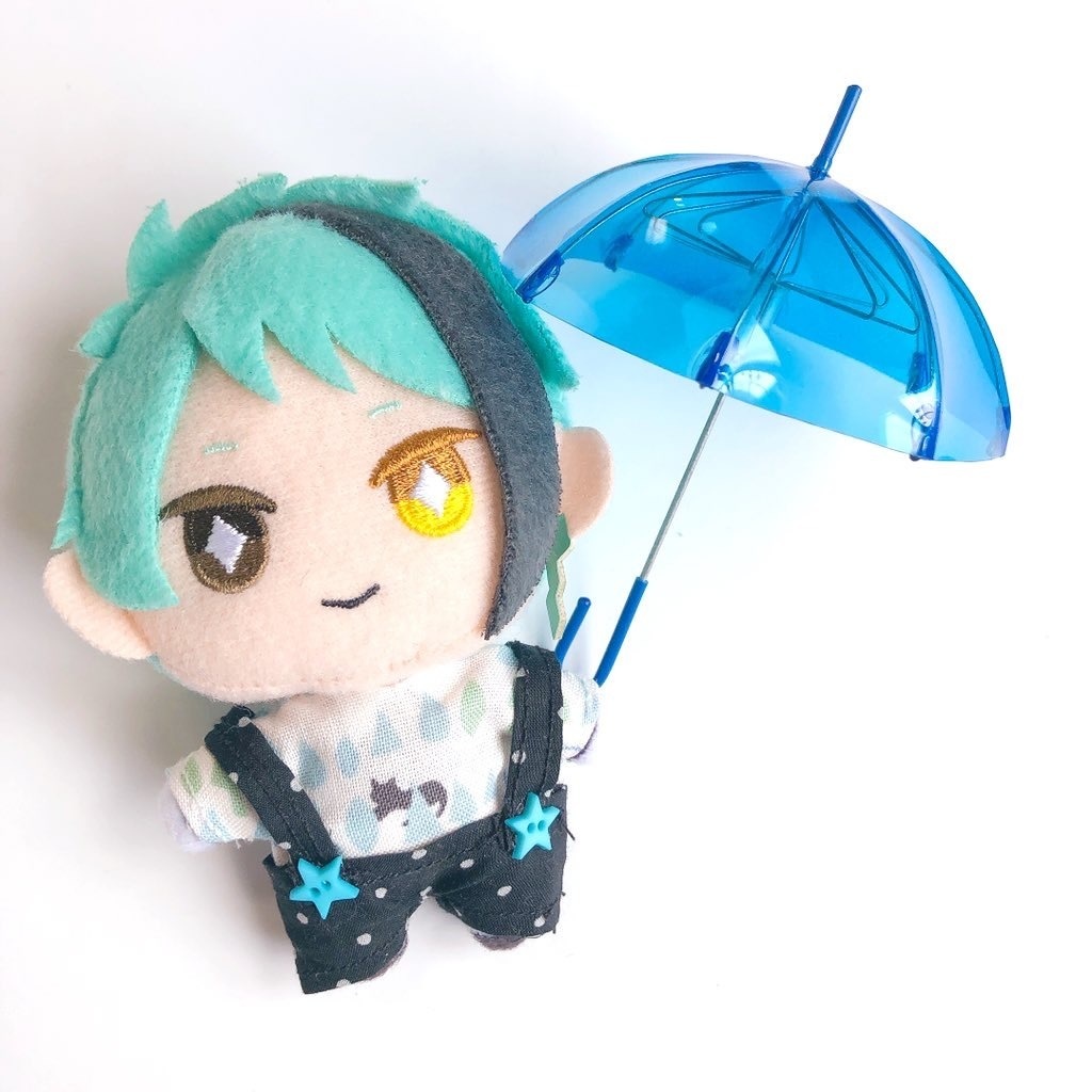 【10cmぬい】【2点セット】☂️🐈⬛雨降り猫ちゃんのドット柄サロペット2点セット