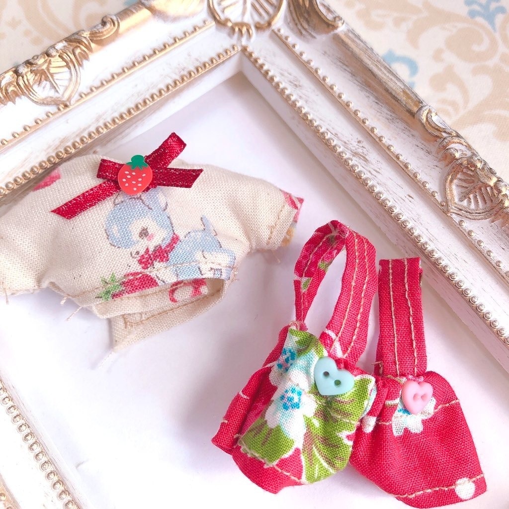 【10cmぬい】【2点セット】🍓いちごサロペット2点セット⭐️つなぎ オーバーオール