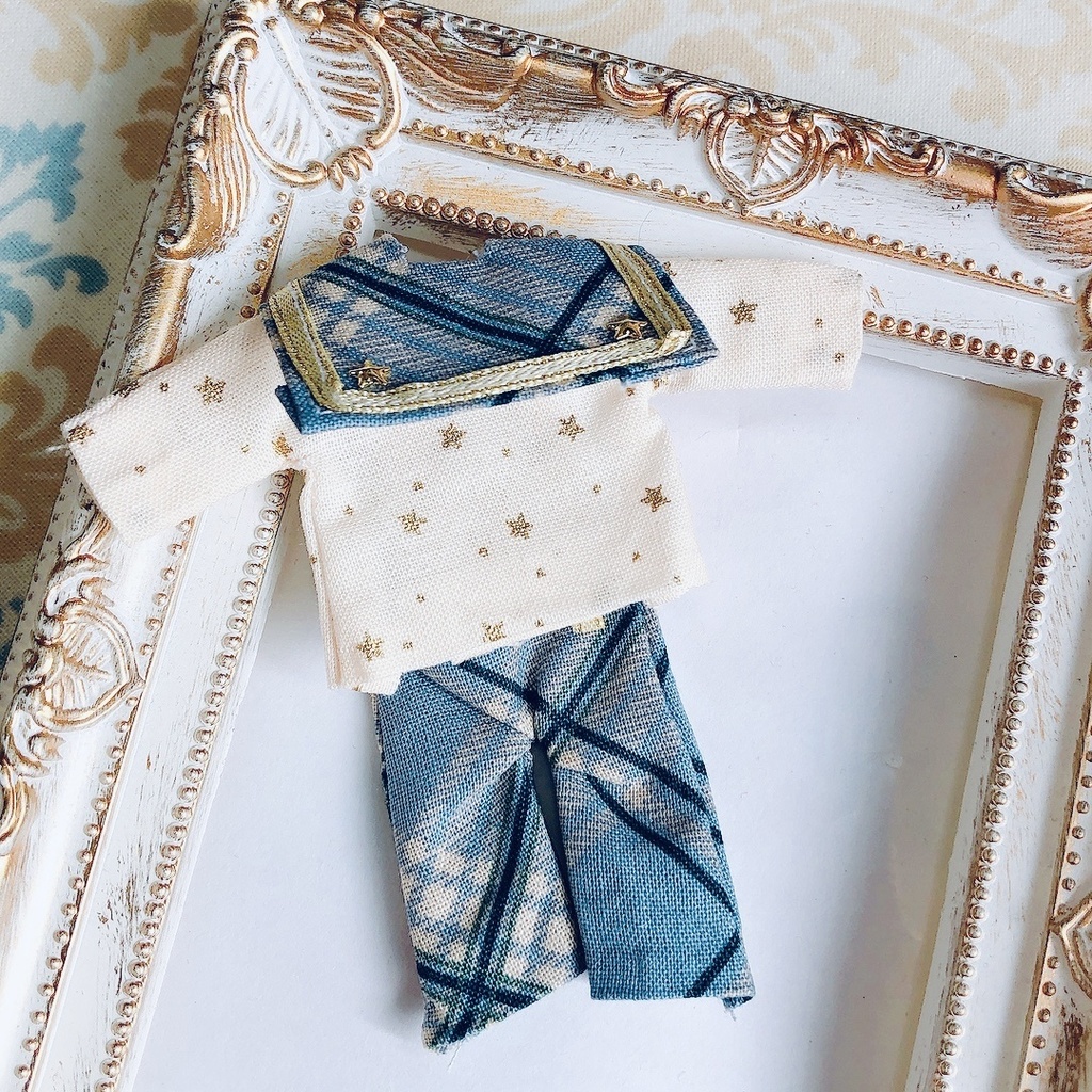 【セーラー】⭐️星がいっぱい⭐️ブルーチェックのセーラー服上下2点セットオビツ11 ねんどろいどどーる