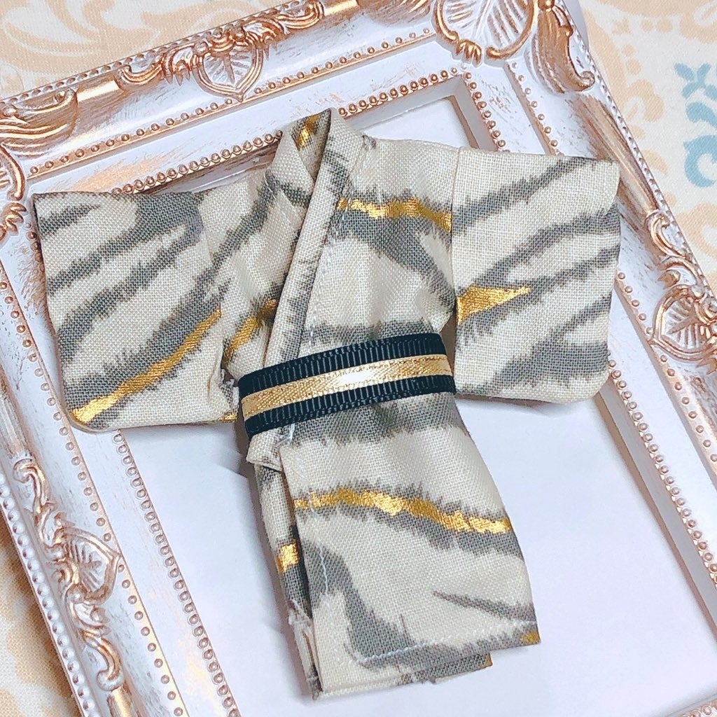【着物】🖤ホワイトタイガー🐯柄かっこいい着物3点セット⭐︎オビツ11 ねんどろいどどーる