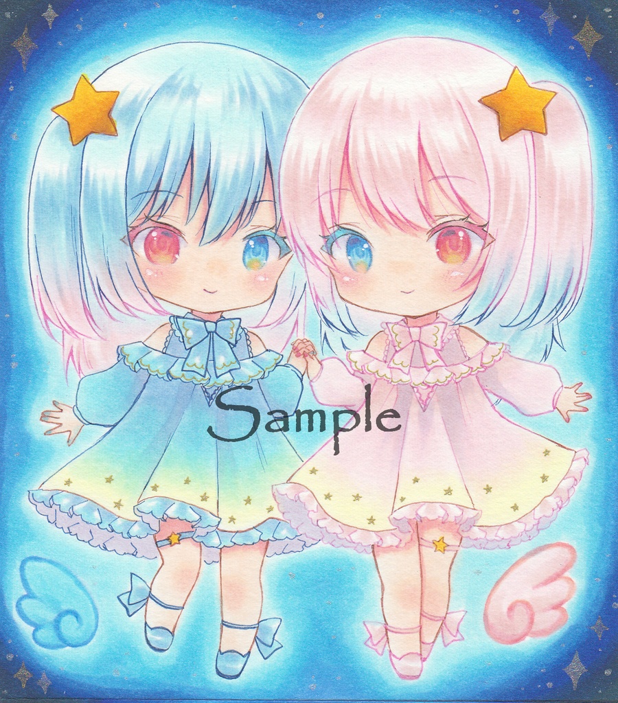 *手描きイラスト原画*創作*オリジナル*双子座(Gemini)*137×122㎜*