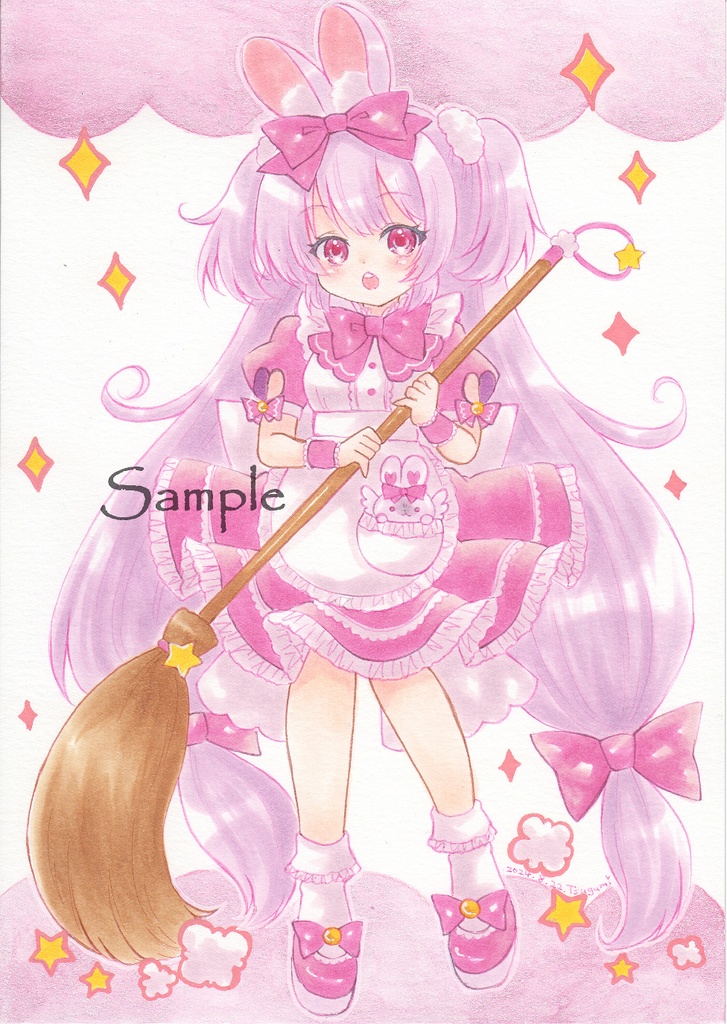 *手描きイラスト原画*創作*お掃除メイド(クレール)*A5*