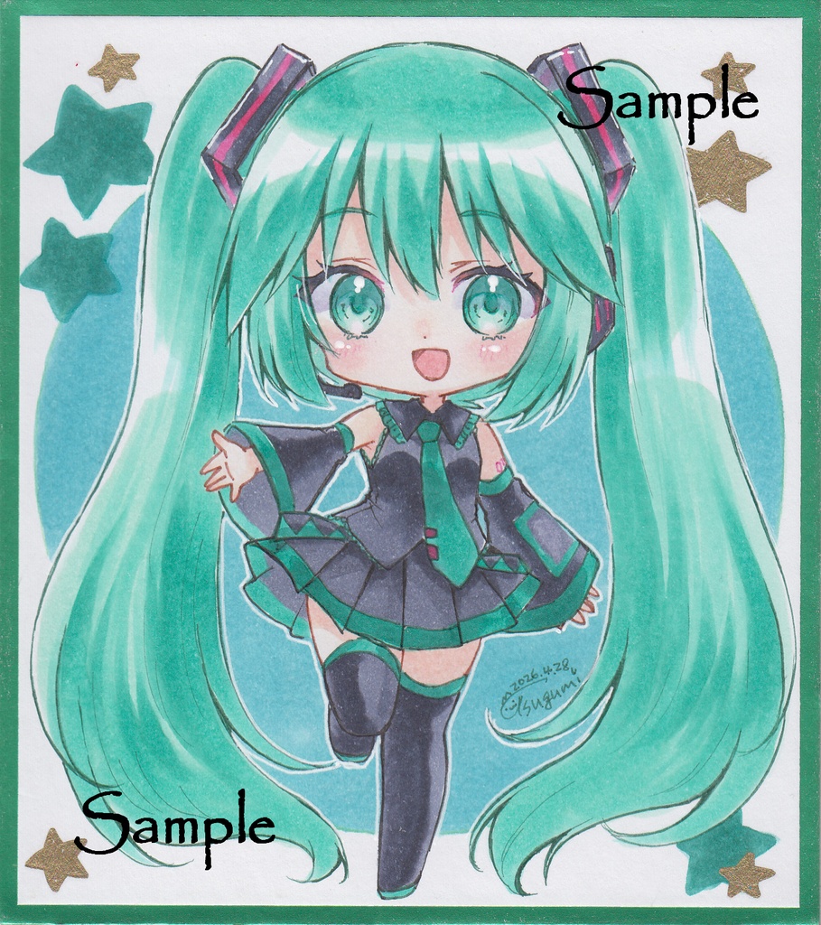 *手描きイラスト原画*VOCALOID*寸松庵色紙*4種*