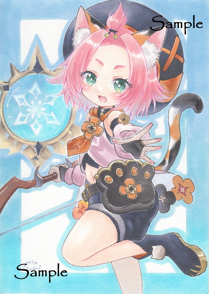 *手描きイラスト原画*原神*ディオナ*A5サイズ*(難あり)