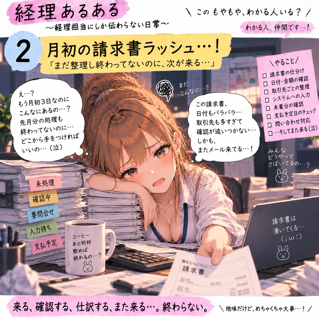 経理担当にしか伝わらない「経理あるある」20選|AIイラスト画像集