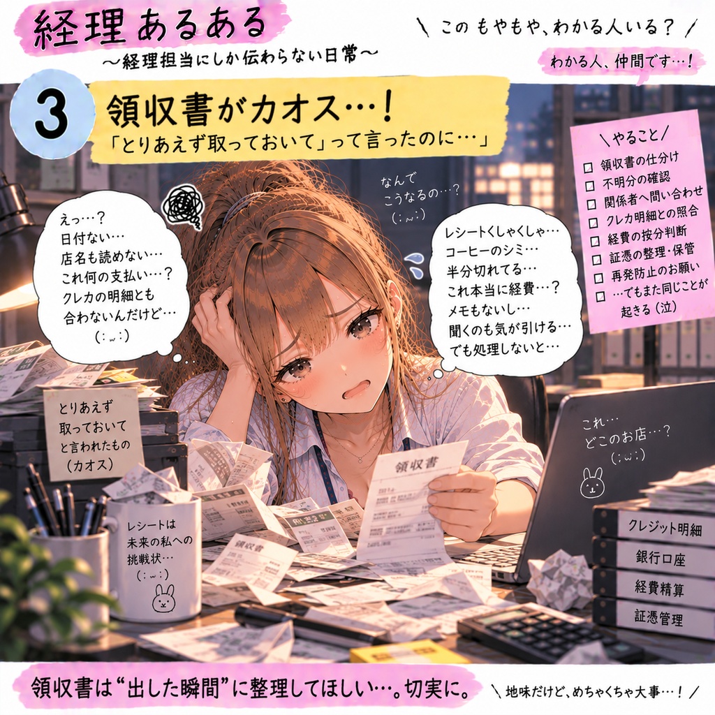 経理担当にしか伝わらない「経理あるある」20選|AIイラスト画像集