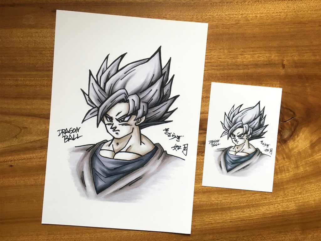 両面 A4ポスター/悟空・サイン描き 無彩色・水墨色 コピックグラデーション×塗り絵