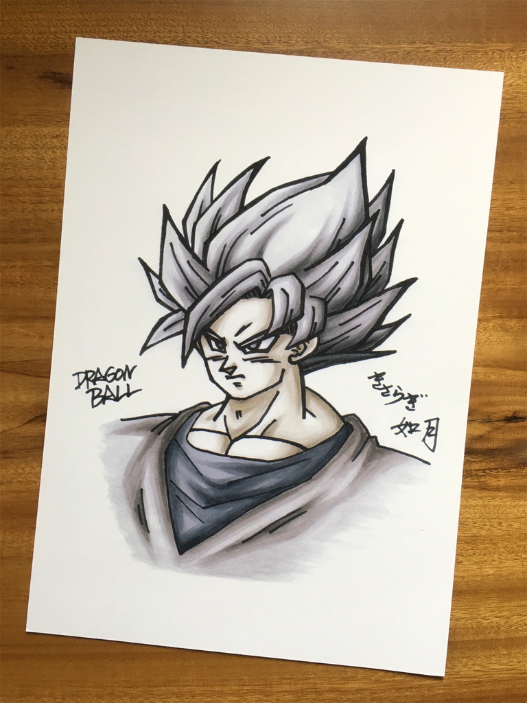 両面 A4ポスター/悟空・サイン描き 無彩色・水墨色 コピックグラデーション×塗り絵