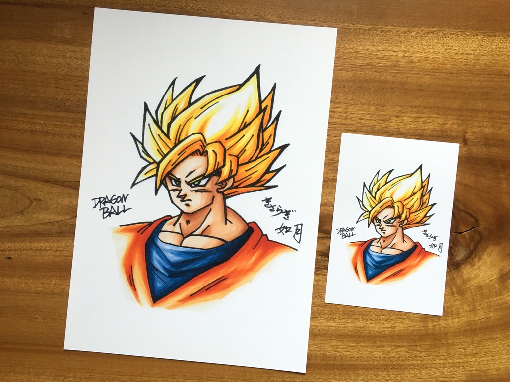 両面 A4ポスター/悟空・サイン描き 濃色・暗闇色 コピックグラデーション×塗り絵