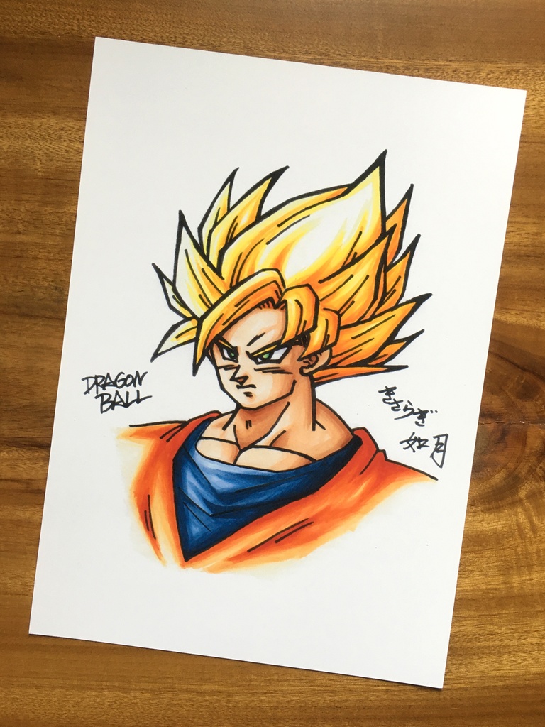 両面 A4ポスター/悟空・サイン描き 濃色・暗闇色 コピックグラデーション×塗り絵
