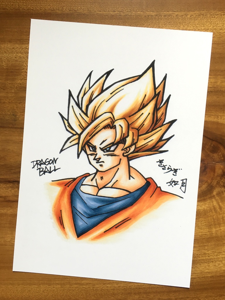 両面 A4ポスター/悟空・サイン描き 薄色・渋紙色 コピックグラデーション×塗り絵