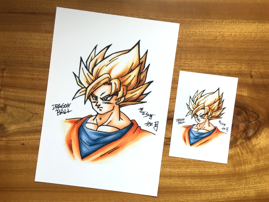 両面 A4ポスター/悟空・サイン描き 薄色・渋紙色 コピックグラデーション×塗り絵