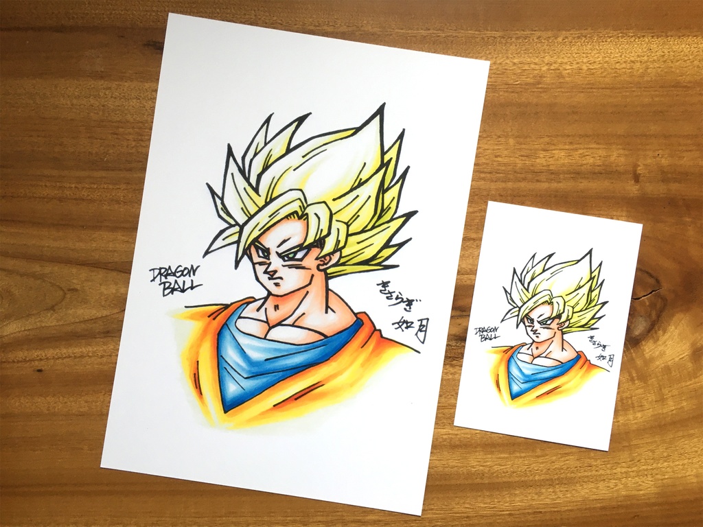 両面 A4ポスター/悟空・サイン描き 明色・蛍光色 コピックグラデーション×塗り絵