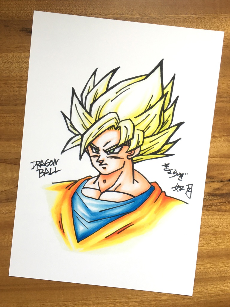 両面 A4ポスター/悟空・サイン描き 明色・蛍光色 コピックグラデーション×塗り絵