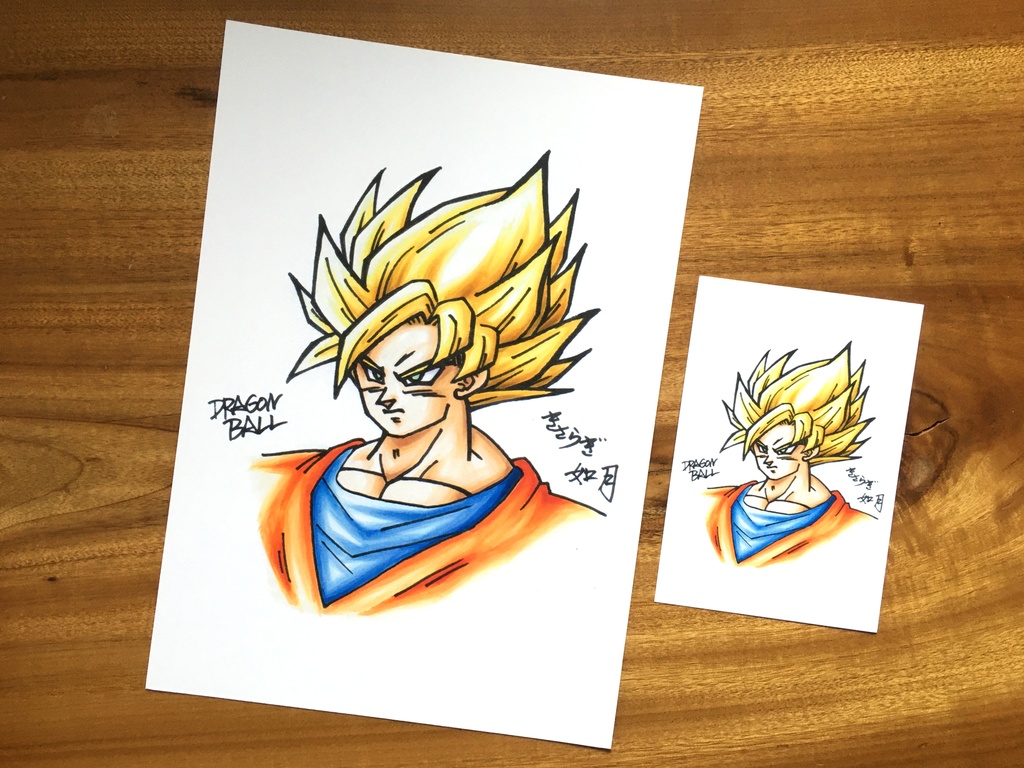両面 A4ポスター/悟空・サイン描き 鮮色・自然色 コピックグラデーション×塗り絵