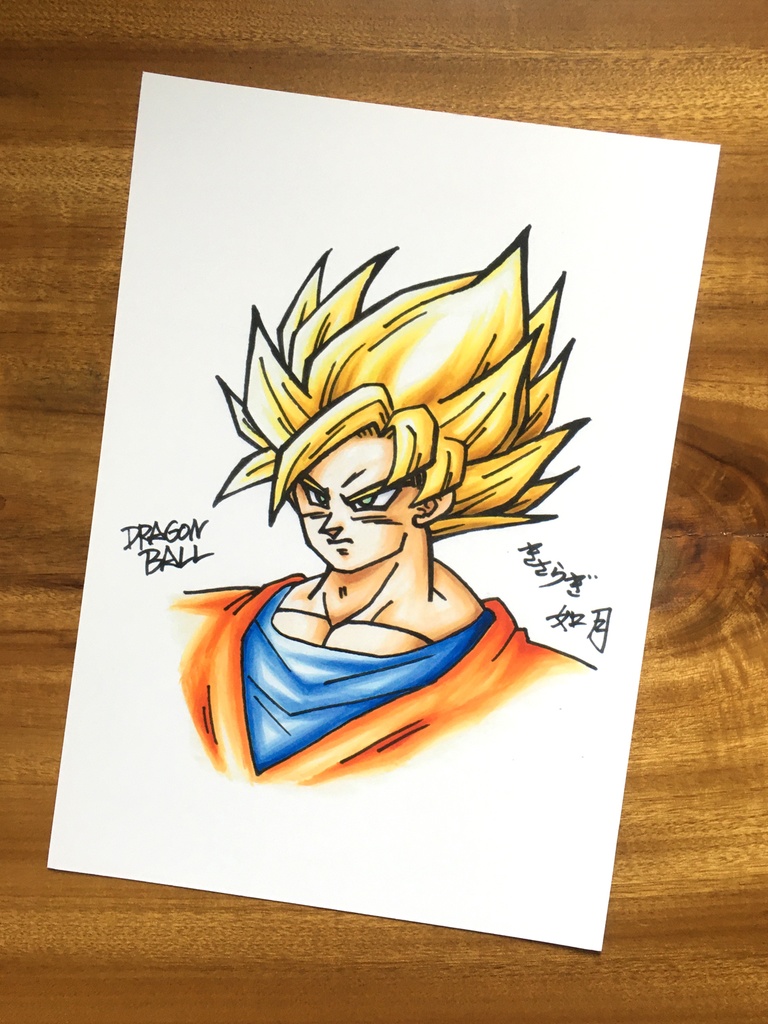 両面 A4ポスター/悟空・サイン描き 鮮色・自然色 コピックグラデーション×塗り絵