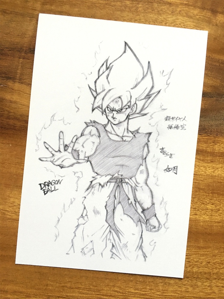 両面 A4ポスター/超サイヤ人悟空「フリーザ編」鉛筆らくがき×悟空「社会サバイバル編」鉛筆らくがき