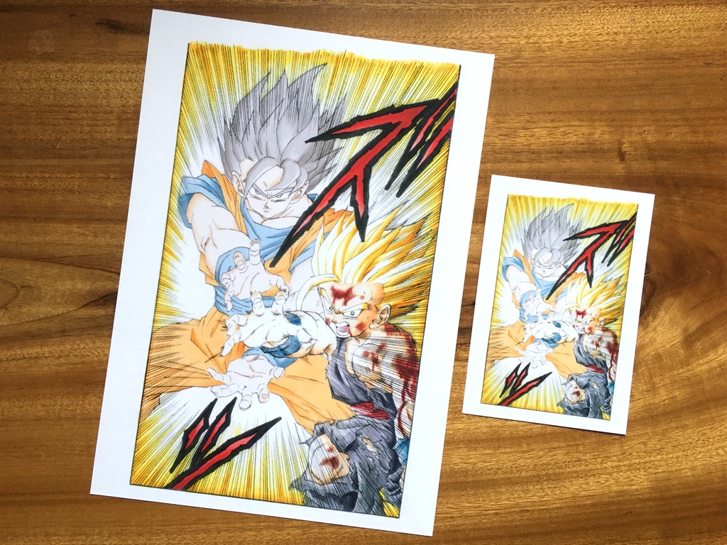 両面 A4ポスター/超サイヤ人悟飯「セル編」ジャンプ流!もどき×サイン描き・超サイヤ人悟空