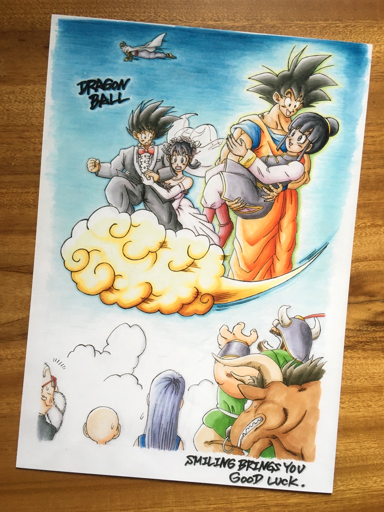 両面 A4ポスター/悟空チチ・年賀状もどき×サイン描き・超サイヤ人悟空 塗り絵