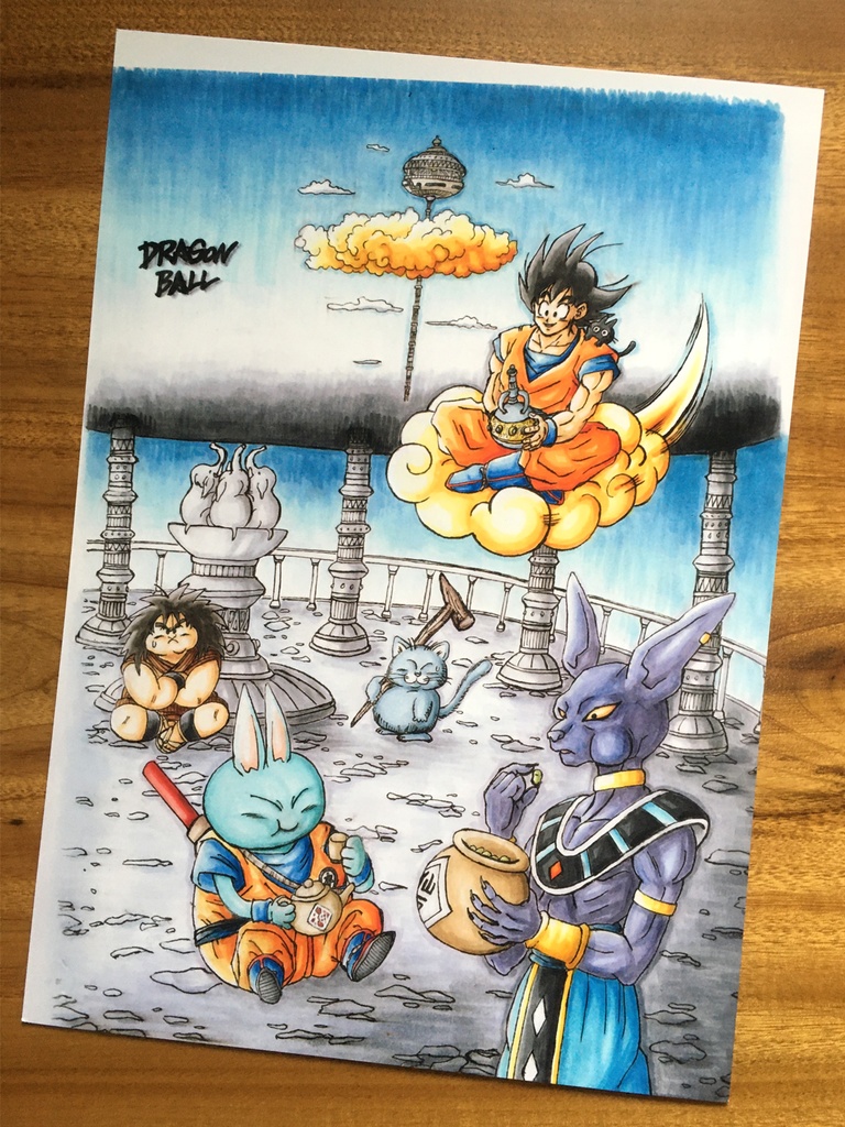 両面 A4ポスター/悟空 最強猫の日・年賀状もどき×サイン描き・超サイヤ人悟空 塗り絵