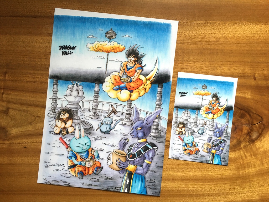 両面 A4ポスター/悟空 最強猫の日・年賀状もどき×サイン描き・超サイヤ人悟空 塗り絵