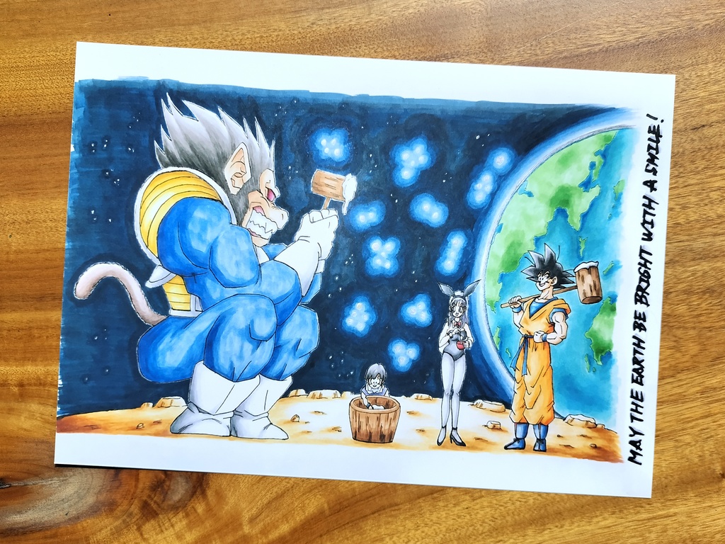 両面 A4ポスター/月うさぎ・サイヤ人・年賀状もどき×サイン描き・超サイヤ人悟空 塗り絵