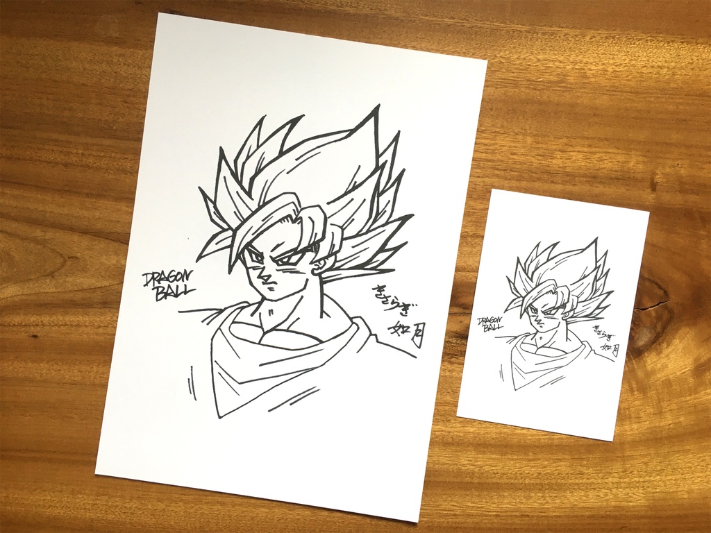 両面 A4ポスター/月うさぎ・サイヤ人・年賀状もどき×サイン描き・超サイヤ人悟空 塗り絵