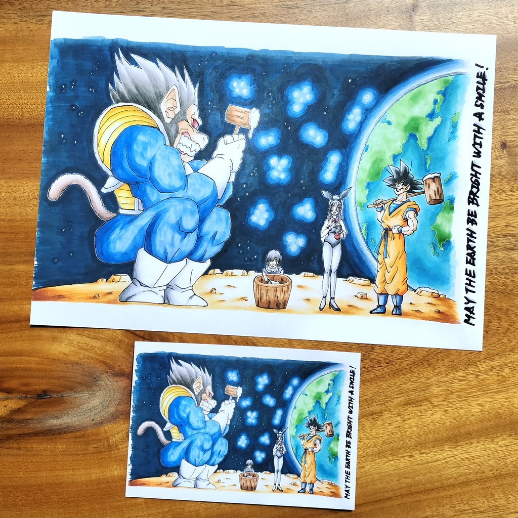 両面 A4ポスター/月うさぎ・サイヤ人・年賀状もどき×サイン描き・超サイヤ人悟空 塗り絵