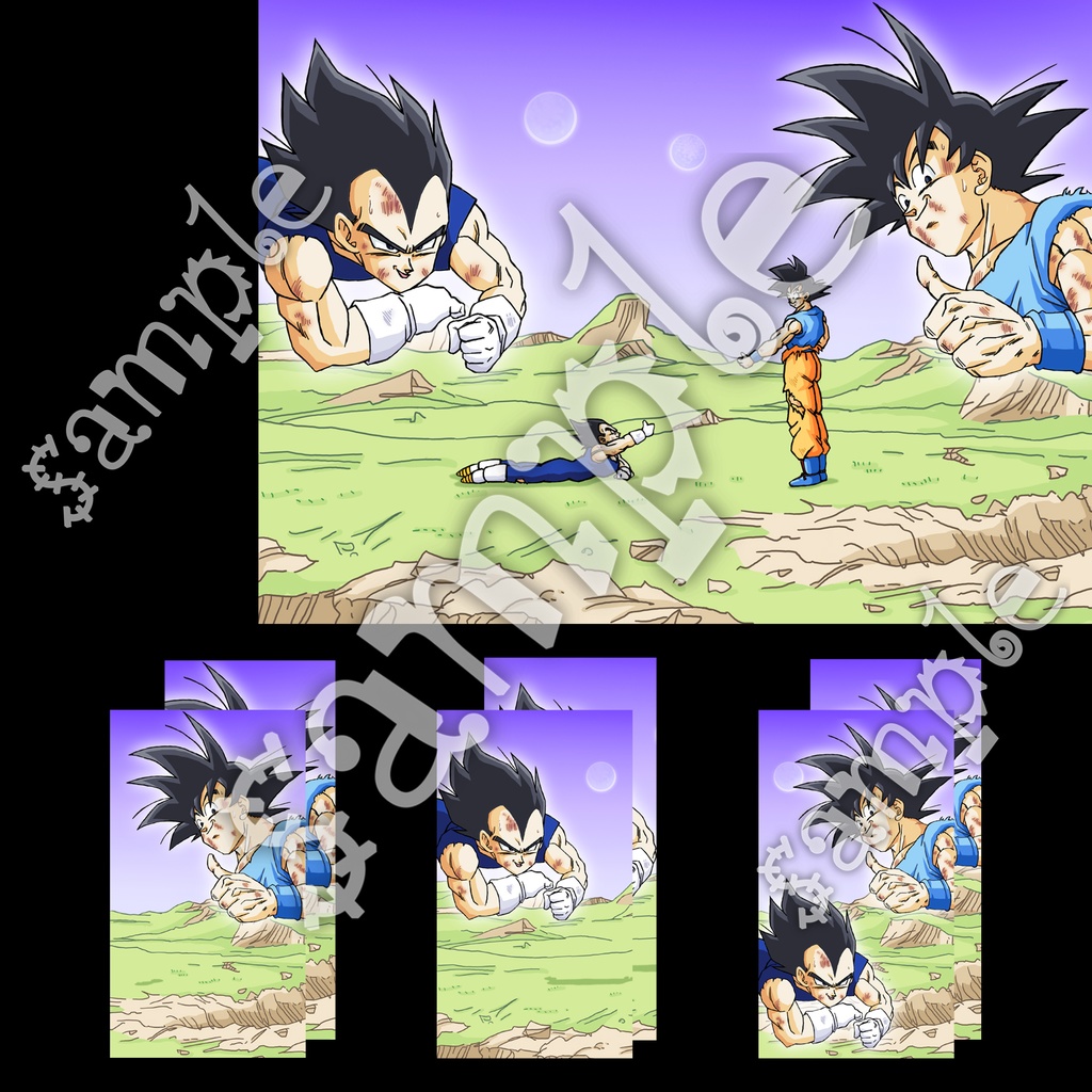 悟空&ベジータ 元気玉 魔人ブウ消滅 etc・原画イラスト8枚+スマホ12枚/ドラゴンボール手描き動画 YouTube