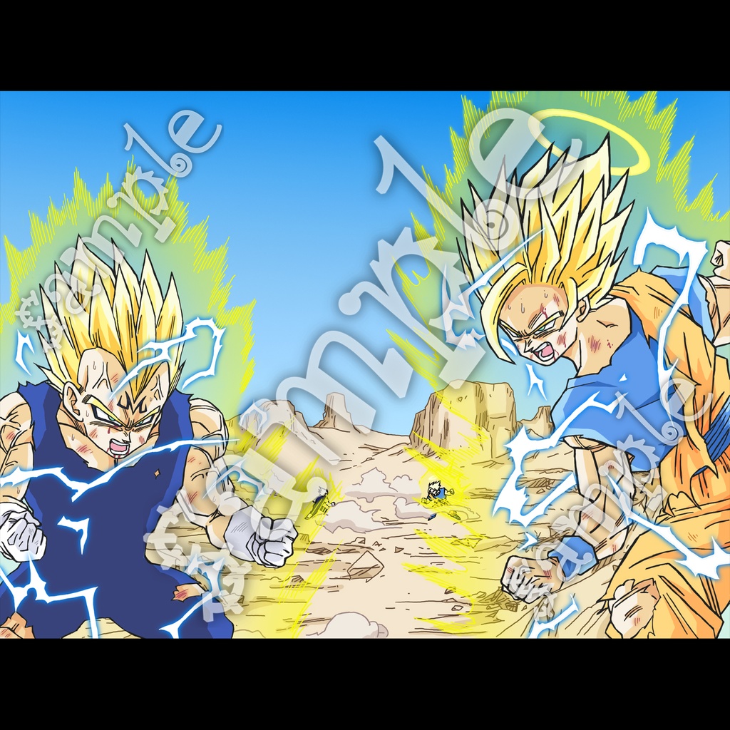 悟空対魔人ベジータ・原画イラスト2枚+スマホ8枚/ドラゴンボール手描き動画 YouTube