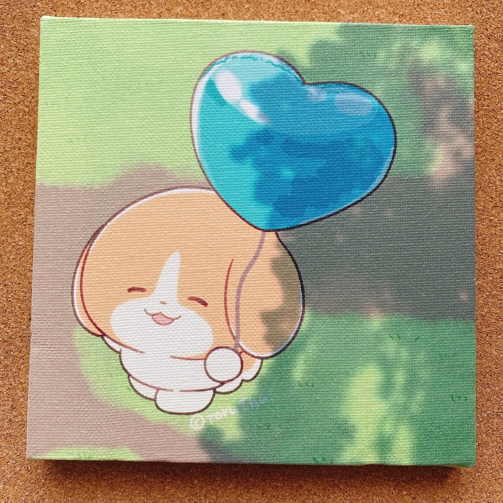 【アートキャンバス】犬のきなこ(風船もらったよ~)
