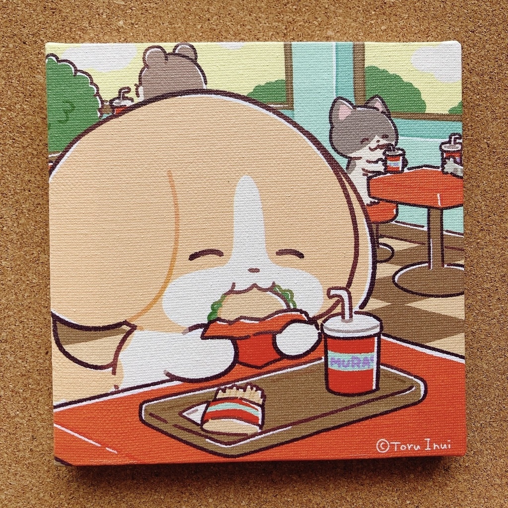 【アートキャンバス】犬のきなこ（ハンバーガーおいしいね～）