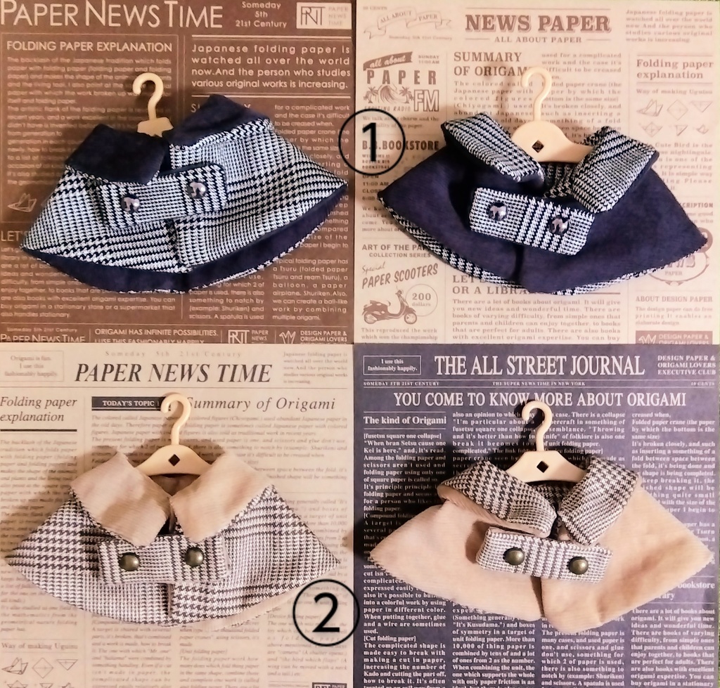 おてのりぬい用ケープ(グレンチェック柄/グレー・ベージュ)