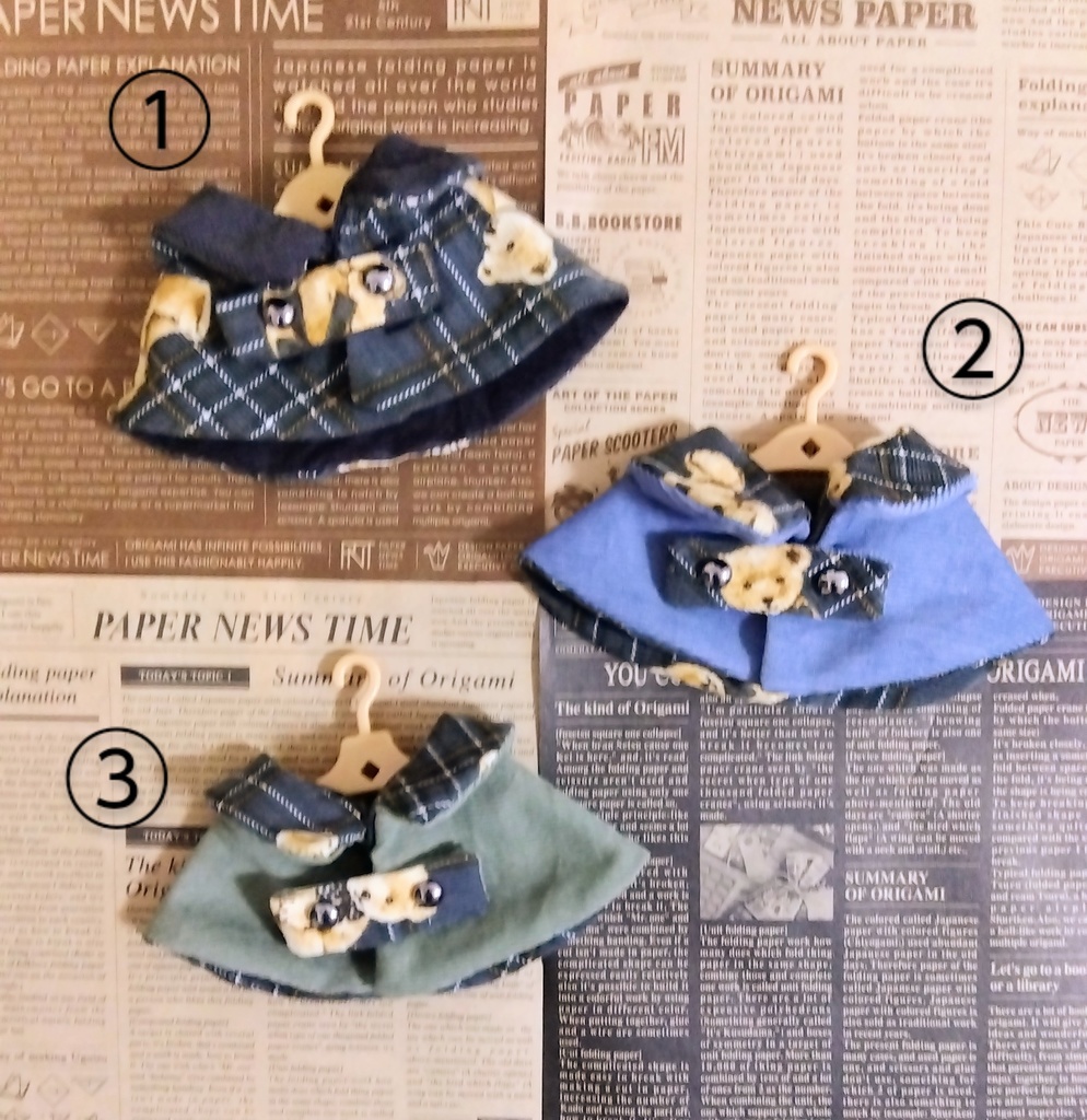 おてのりぬい用ケープ(クラシカルモダン・ベアチェック柄/グレー)