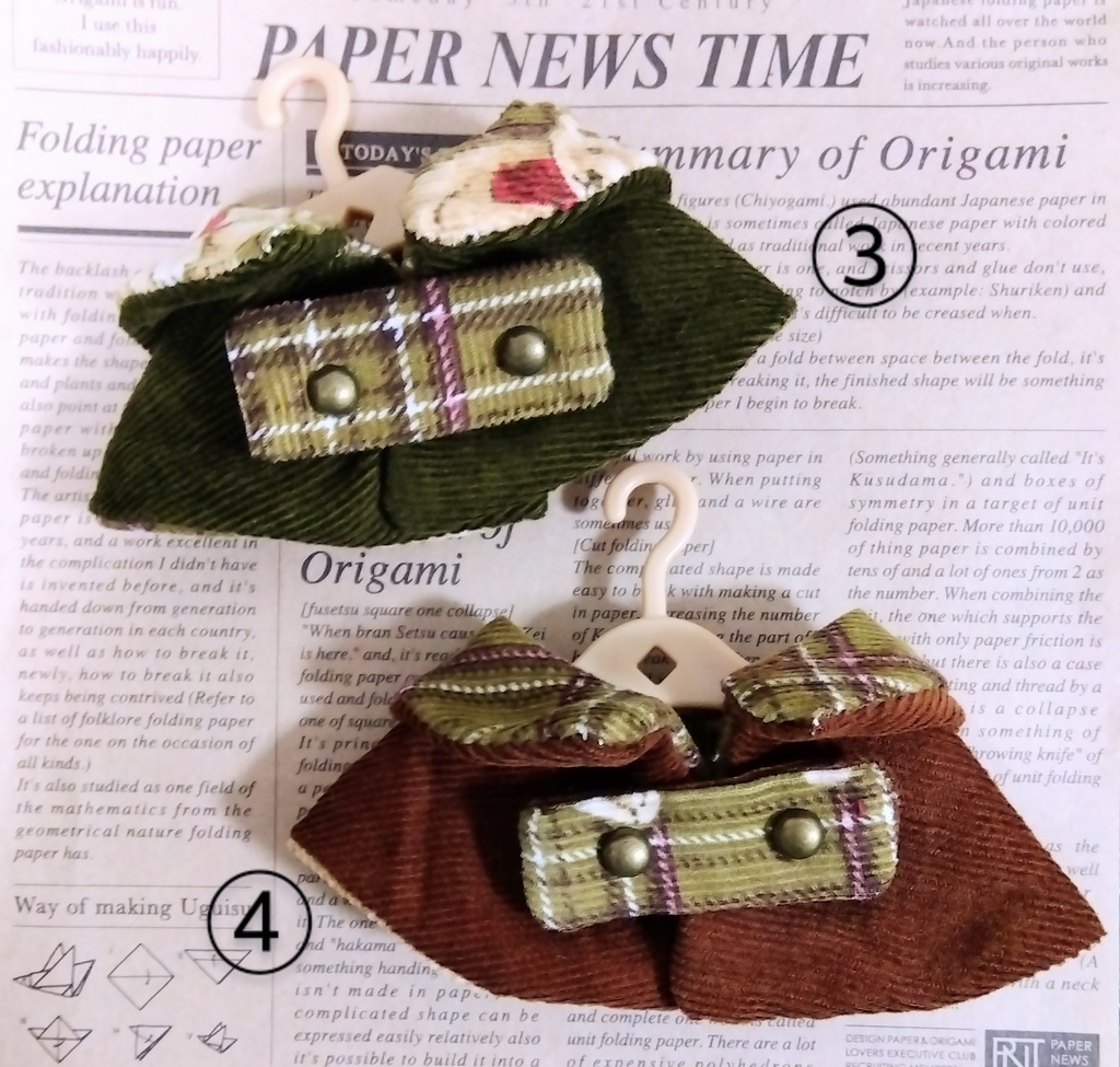 10センチぬい用マント(クラシカルモダン・ベアチェック柄/カーキベージュ)